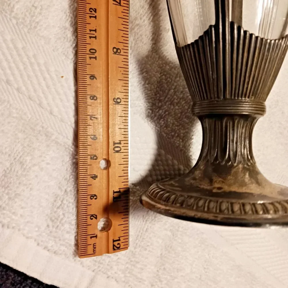 Vintage  Art Nouveau vase features a cut crystal insert floral garland holder